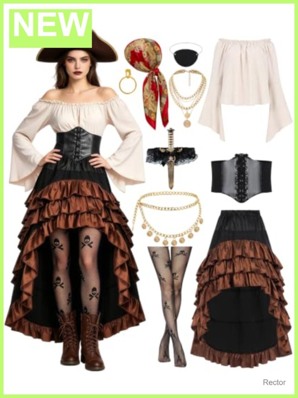 10pcs Pirate Costume Set w/ Accessories Polyester
